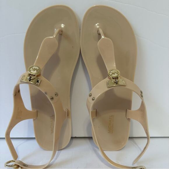 Michael Kors Hamilton Lock Jelly Thong Sandals US 9 Neutral Beige Gold Locks - Picture 8 of 10